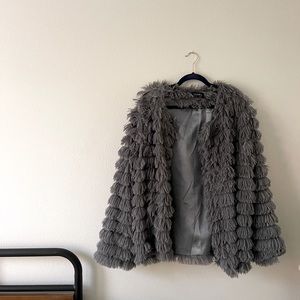 Fuzzy gray cardigan!
